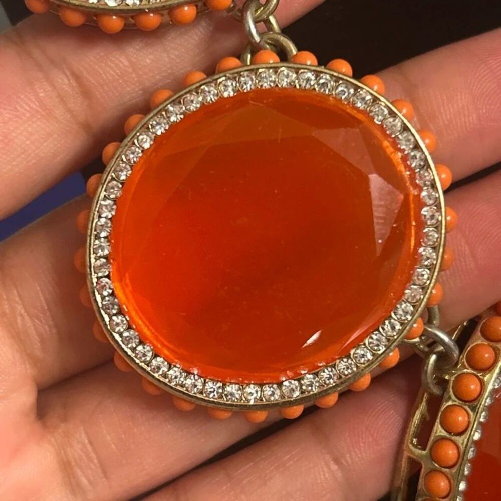 Orange Rhinestone Statement Necklace - Picture 4 of 4
